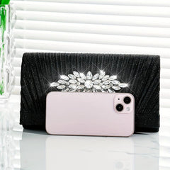 Pleated Rhinestone Glitter Clutch Sparkly Evening Bag