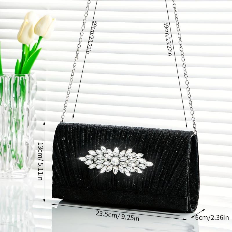 Pleated Rhinestone Glitter Clutch Sparkly Evening Bag