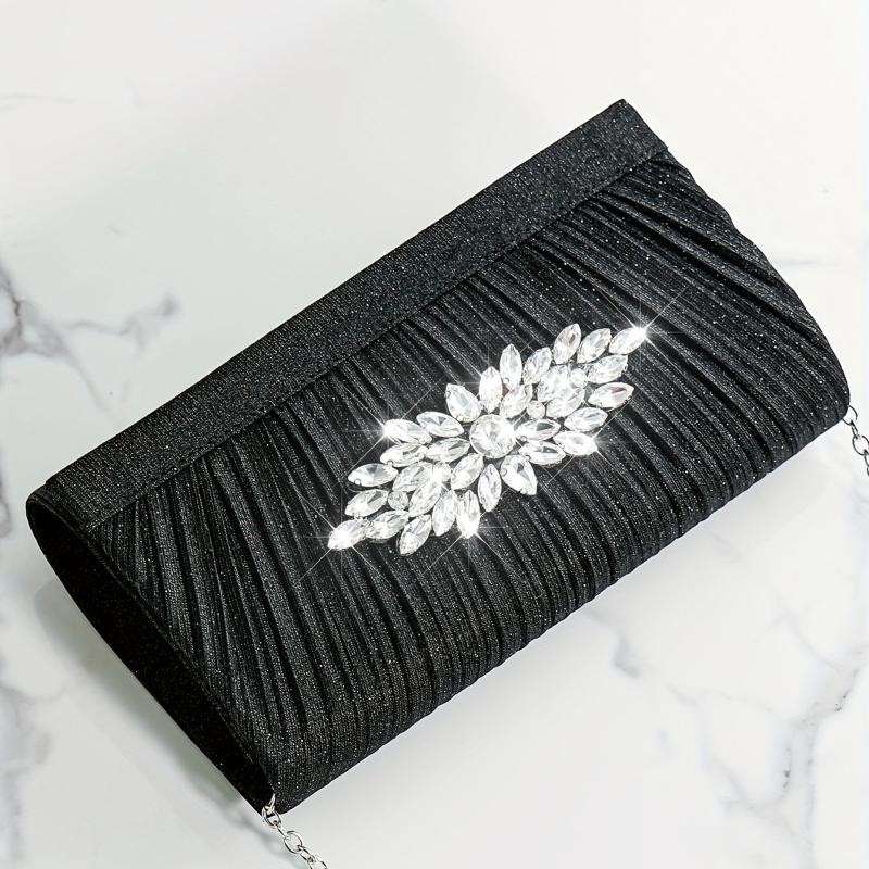 Pleated Rhinestone Glitter Clutch Sparkly Evening Bag