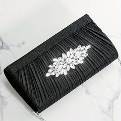 Pleated Rhinestone Glitter Clutch Sparkly Evening Bag
