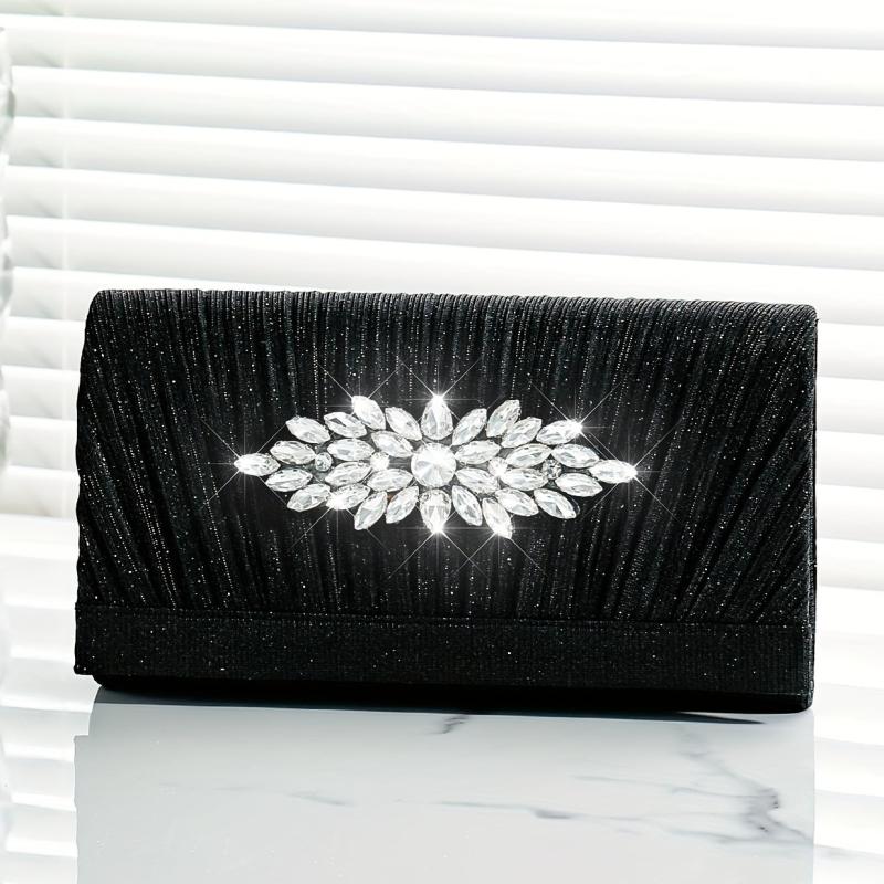 Pleated Rhinestone Glitter Clutch Sparkly Evening Bag