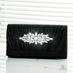 Pleated Rhinestone Glitter Clutch Sparkly Evening Bag