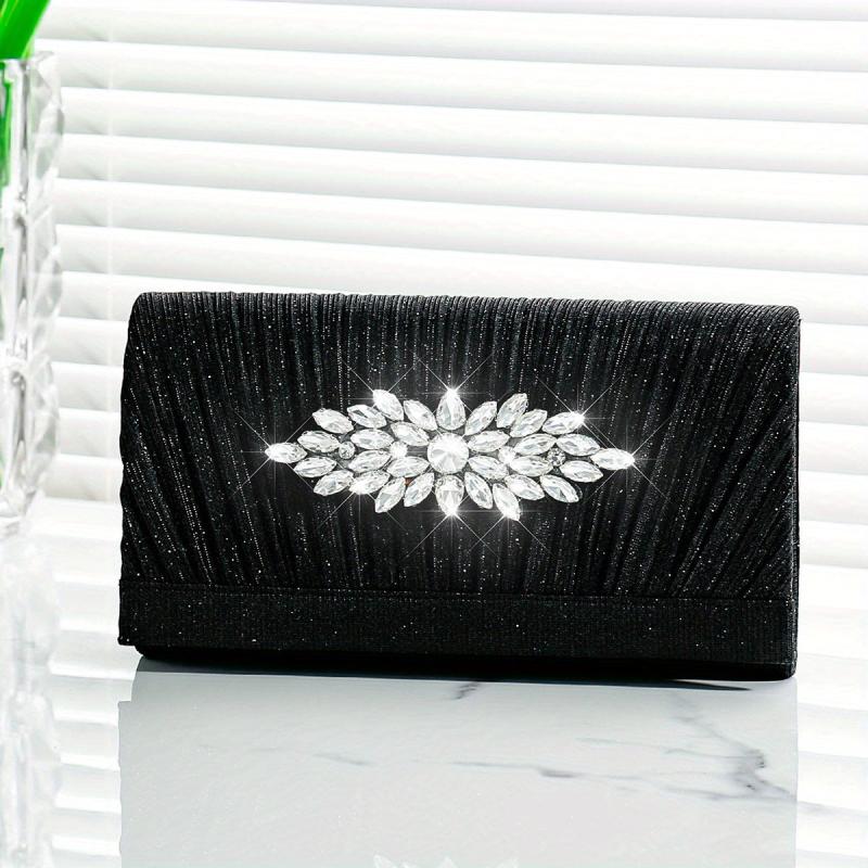 Pleated Rhinestone Glitter Clutch Sparkly Evening Bag