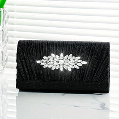 Pleated Rhinestone Glitter Clutch Sparkly Evening Bag