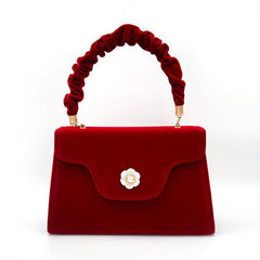 Heart Decor Velvet Flap Square Bag Wedding Handbag Women's Top Handle Purses