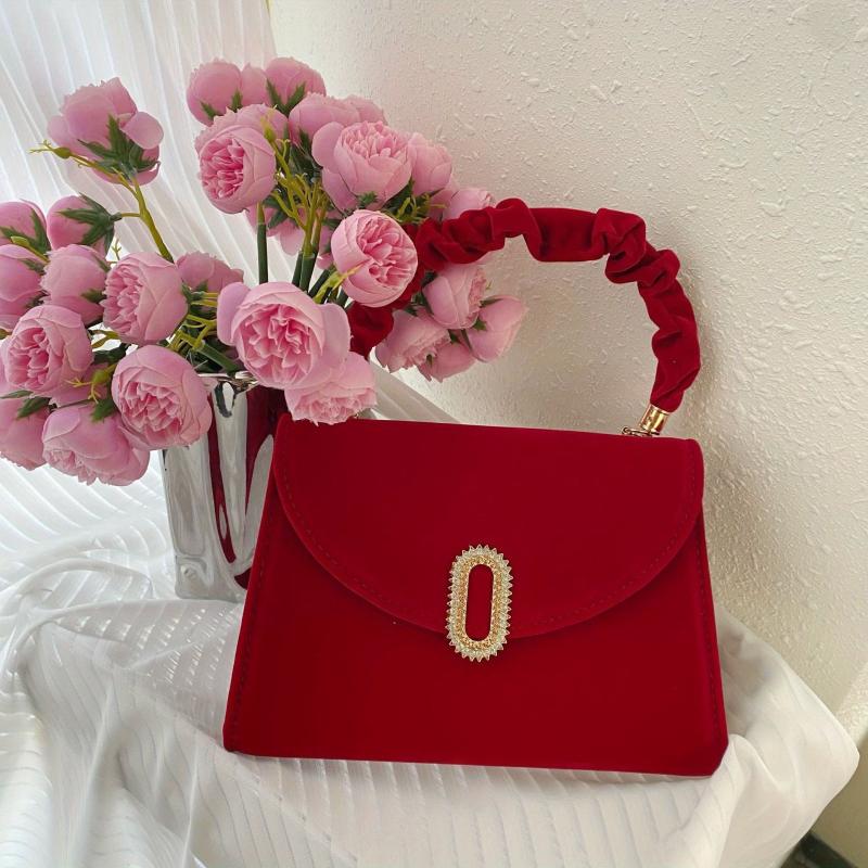Heart Decor Velvet Flap Square Bag Wedding Handbag Women's Top Handle Purses