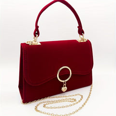 Heart Decor Velvet Flap Square Bag Wedding Handbag Women's Top Handle Purses