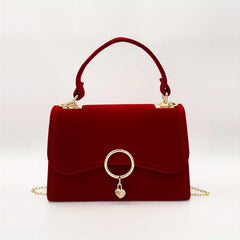 Heart Decor Velvet Flap Square Bag Wedding Handbag Women's Top Handle Purses