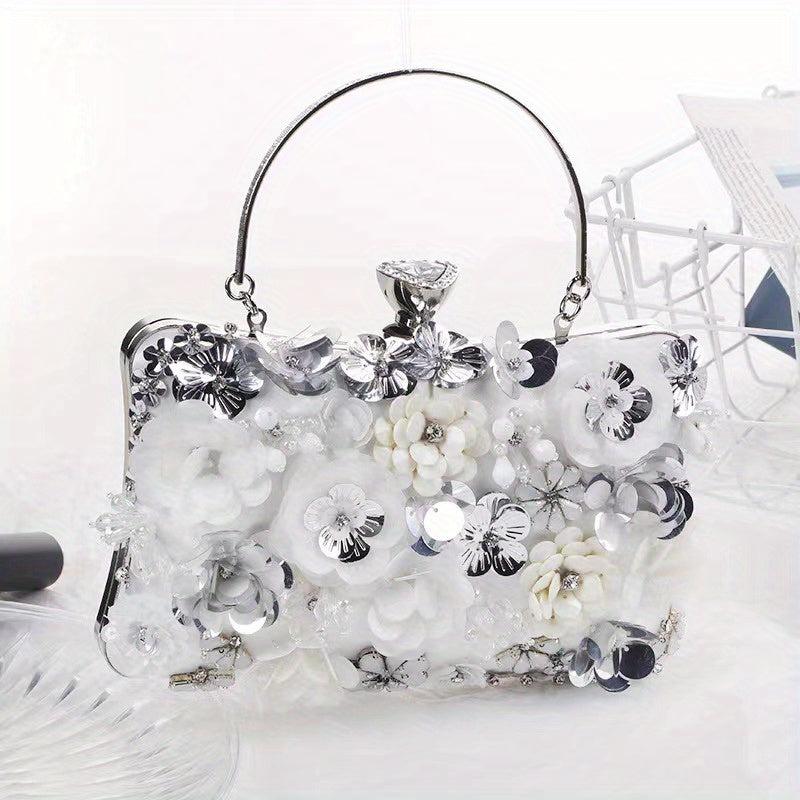 3D Flower Decor Evening Bag Women's Clutch For Wedding Dinner