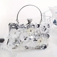 3D Flower Decor Evening Bag Women's Clutch For Wedding Dinner