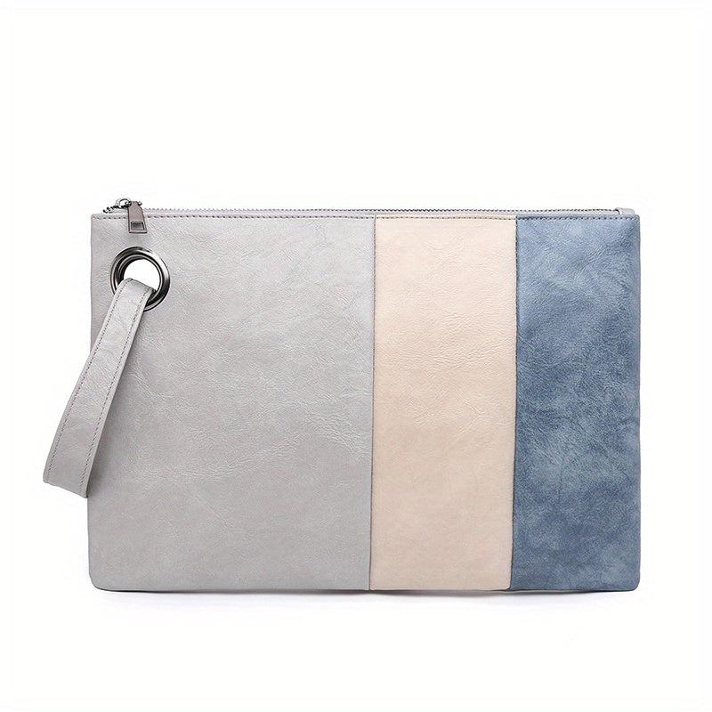 Large Capacity Stitching Clutch Purse PU Leather Textured Wristlet Wallet