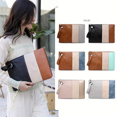 Large Capacity Stitching Clutch Purse PU Leather Textured Wristlet Wallet