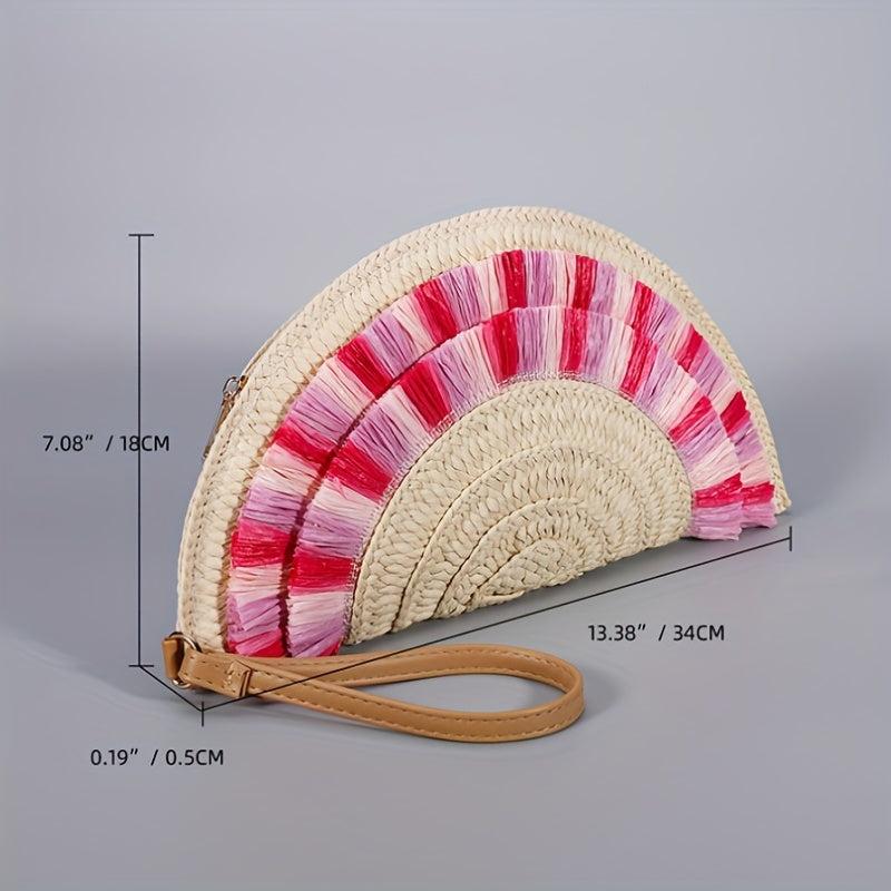 Straw Woven Clutch Bag Beach Braided Wrist Bag Casual Wristlet