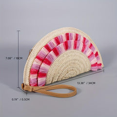 Straw Woven Clutch Bag Beach Braided Wrist Bag Casual Wristlet