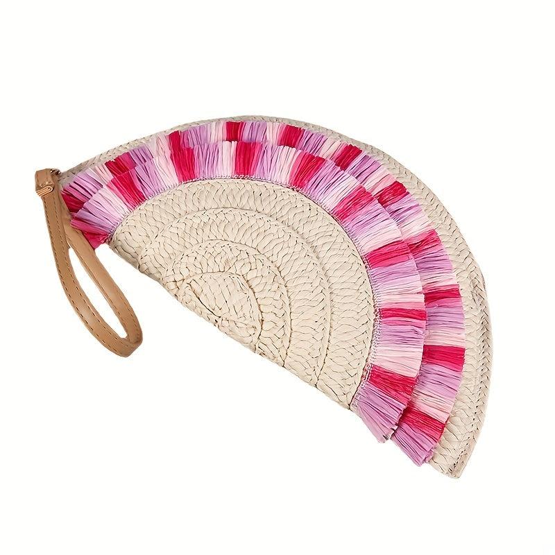 Straw Woven Clutch Bag Beach Braided Wrist Bag Casual Wristlet