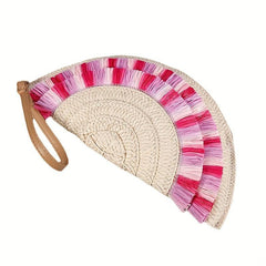 Straw Woven Clutch Bag Beach Braided Wrist Bag Casual Wristlet
