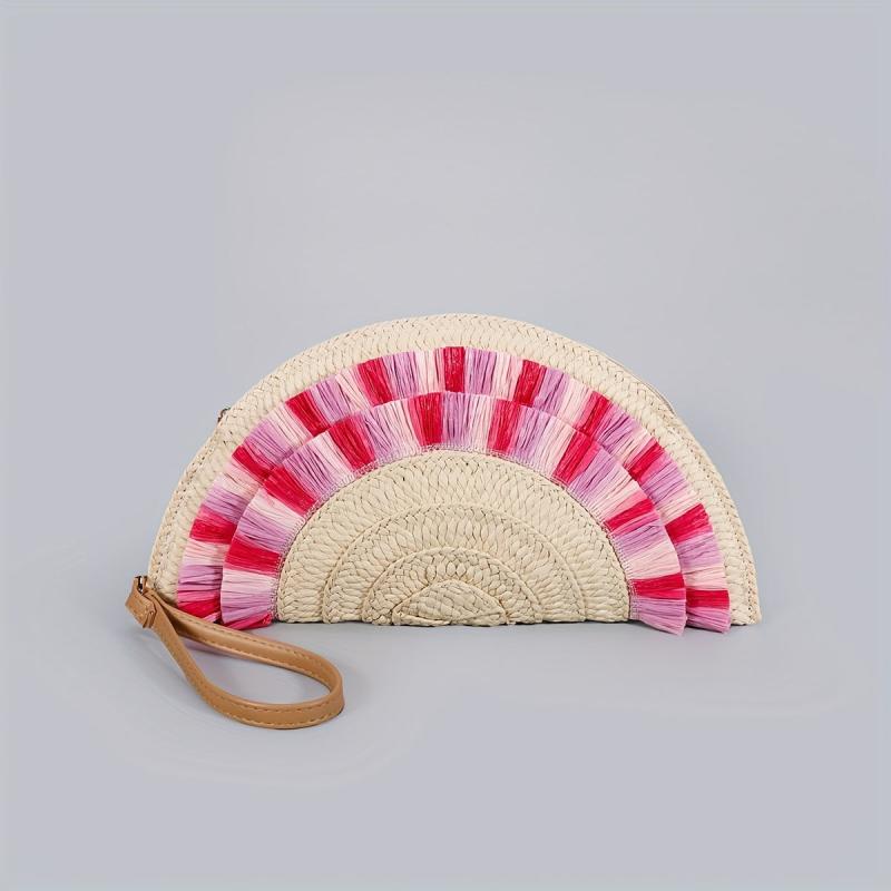 Straw Woven Clutch Bag Beach Braided Wrist Bag Casual Wristlet