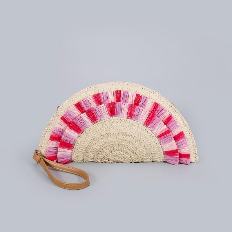 Straw Woven Clutch Bag Beach Braided Wrist Bag Casual Wristlet