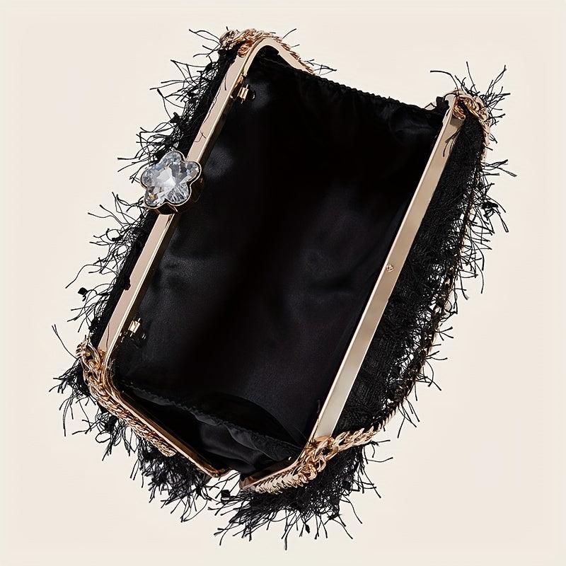 Feather Tassel Evening Bag Metal Chain Handbag