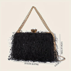 Feather Tassel Evening Bag Metal Chain Handbag