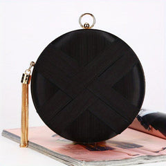 Woven Satin Evening Bag Clutch Wedding Purse Tassel Handbag