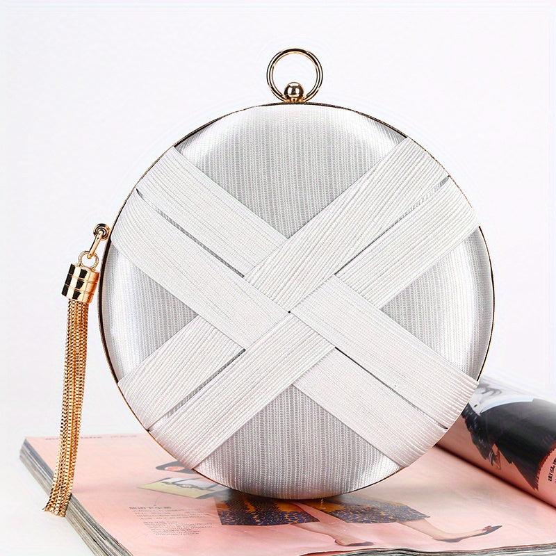 Woven Satin Evening Bag Clutch Wedding Purse Tassel Handbag