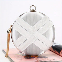 Woven Satin Evening Bag Clutch Wedding Purse Tassel Handbag