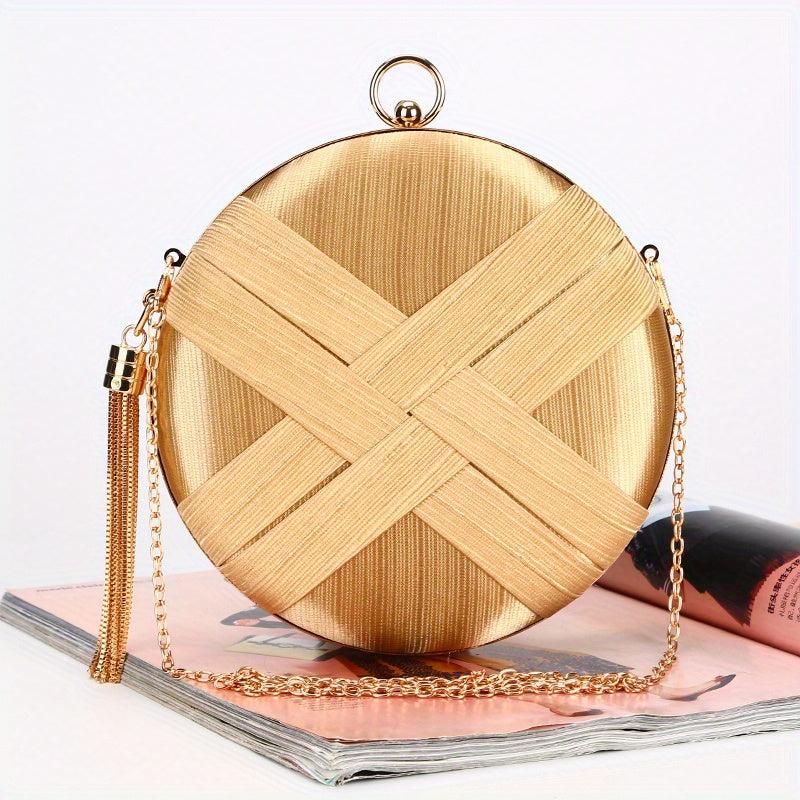Woven Satin Evening Bag Clutch Wedding Purse Tassel Handbag