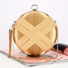 Woven Satin Evening Bag Clutch Wedding Purse Tassel Handbag