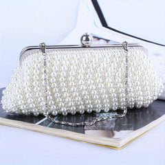 Pearl Decor Evening Clutch Bag for Wedding Party Prom