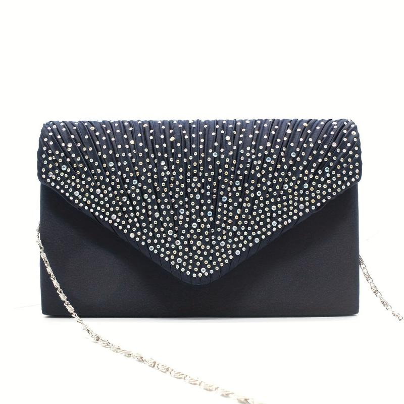 Glitter Rhinestone Clutch Wallet Evening Bag with Chain Strap