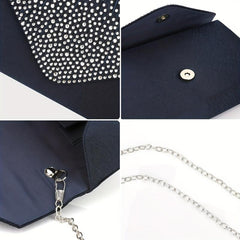 Glitter Rhinestone Clutch Wallet Evening Bag with Chain Strap