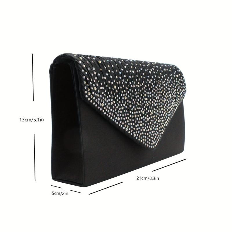 Glitter Rhinestone Clutch Wallet Evening Bag with Chain Strap