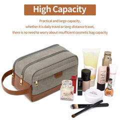 Dot Print Canvas Cosmetic Bag Double Layer Travel Storage Bag