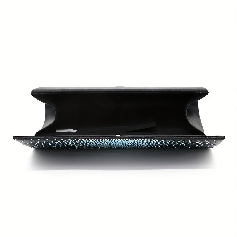 Rhinestone Buckle Flap Clutch Bag with Metal Chain