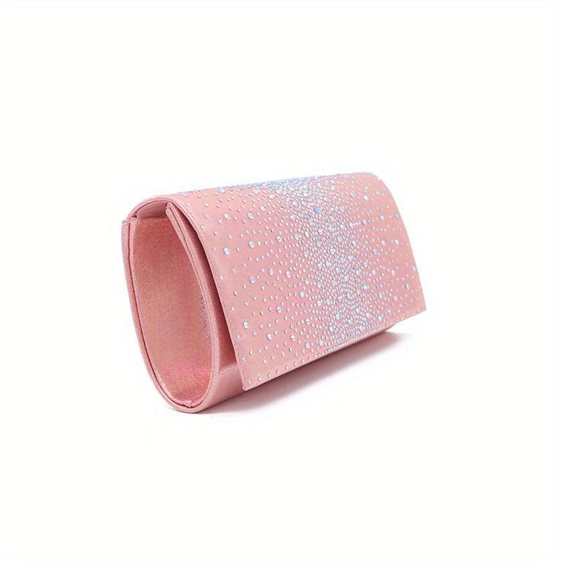 Rhinestone Buckle Flap Clutch Bag with Metal Chain