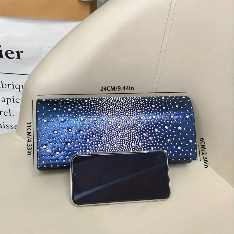 Rhinestone Buckle Flap Clutch Bag with Metal Chain