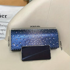Rhinestone Buckle Flap Clutch Bag with Metal Chain