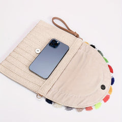 Boho Style Woven Clutch Bag with Colorful Tassel Flap Purse