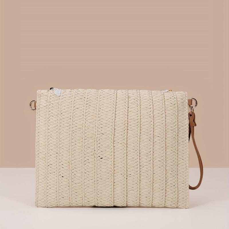 Boho Style Woven Clutch Bag with Colorful Tassel Flap Purse