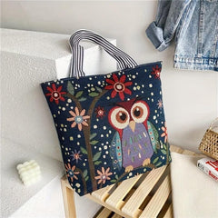 Vintage Elephant Embroidery Tote Bag Canvas Shopping Shoulder Bag