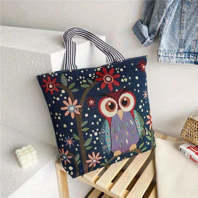 Vintage Elephant Embroidery Tote Bag Canvas Shopping Shoulder Bag