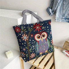 Vintage Elephant Embroidery Tote Bag Canvas Shopping Shoulder Bag