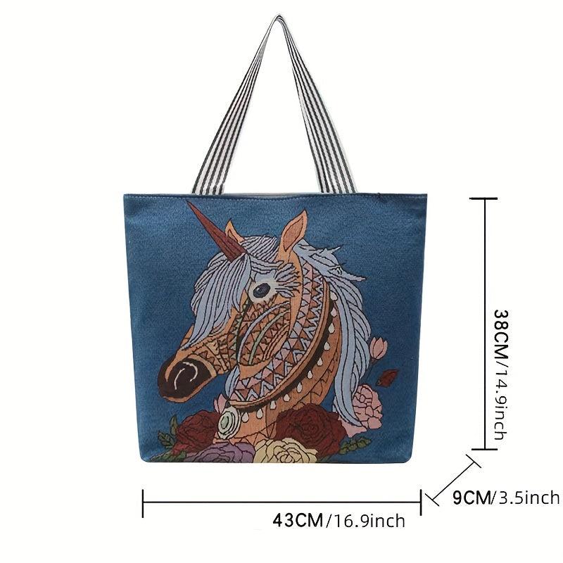 Vintage Elephant Embroidery Tote Bag Canvas Shopping Shoulder Bag