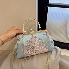 Vintage Floral Embroidered Frame Bag Evening Clutch Purse Formal Banquet Handbag
