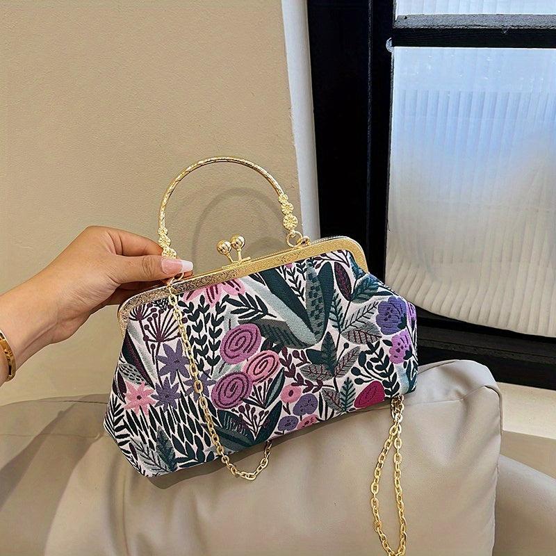 Vintage Floral Embroidered Frame Bag Evening Clutch Purse Formal Banquet Handbag