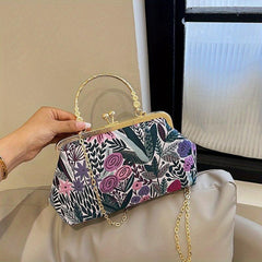 Vintage Floral Embroidered Frame Bag Evening Clutch Purse Formal Banquet Handbag