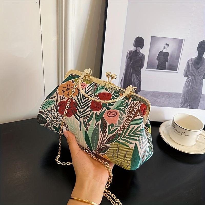 Vintage Floral Embroidered Frame Bag Evening Clutch Purse Formal Banquet Handbag