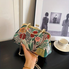 Vintage Floral Embroidered Frame Bag Evening Clutch Purse Formal Banquet Handbag