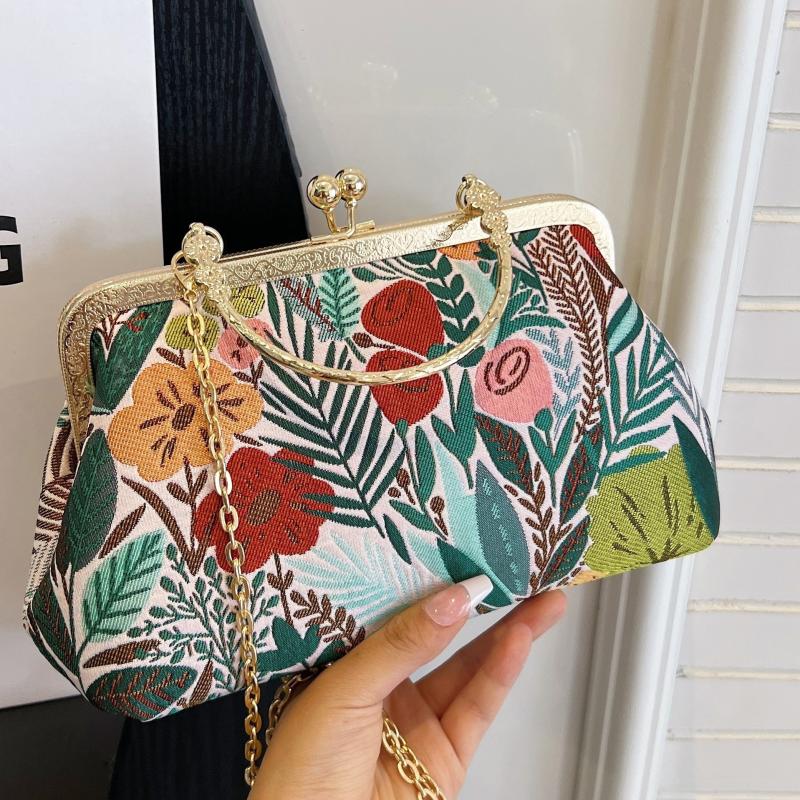 Vintage Floral Embroidered Frame Bag Evening Clutch Purse Formal Banquet Handbag